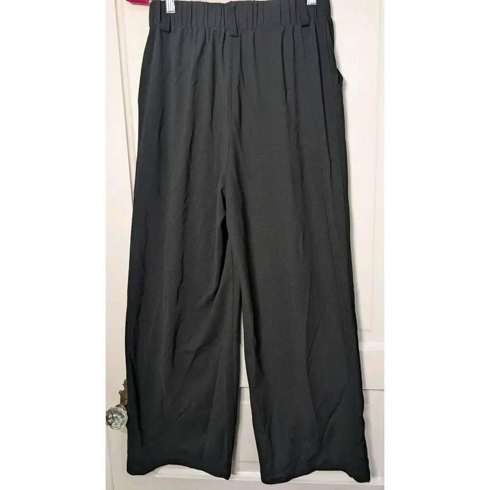 Halara Black Wide Leg Ribbed Workwear Woman's Size S Pleated Pants NWT(841)
